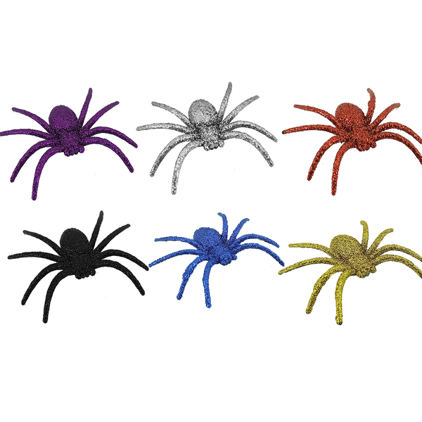 kit 6 aranhas de halloween decorativas glitter 2