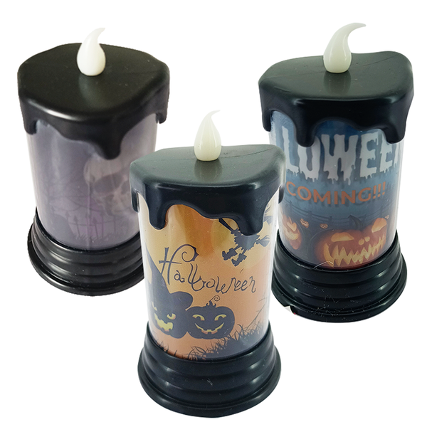 kit 3 vela halloween led muda de cor sortida 10 5cm
