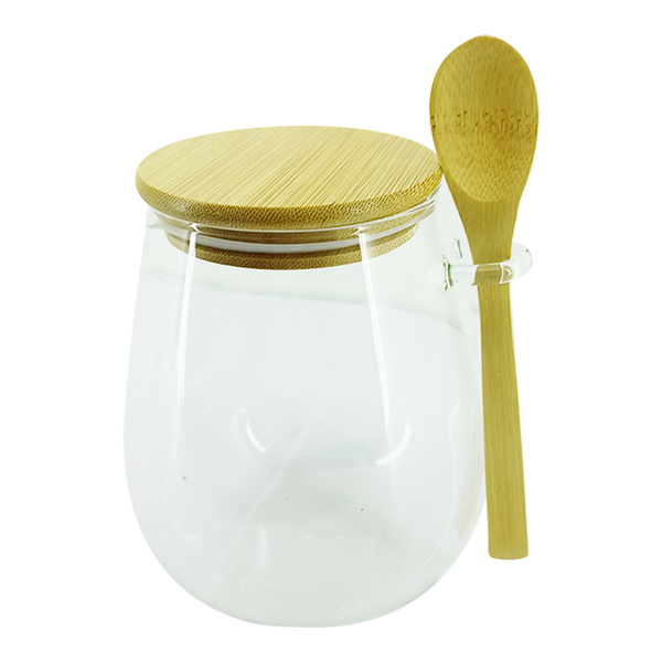 kit pote de vidro 17cm com colher de madeira 3