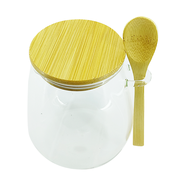 kit pote de vidro 17cm com colher de madeira 4