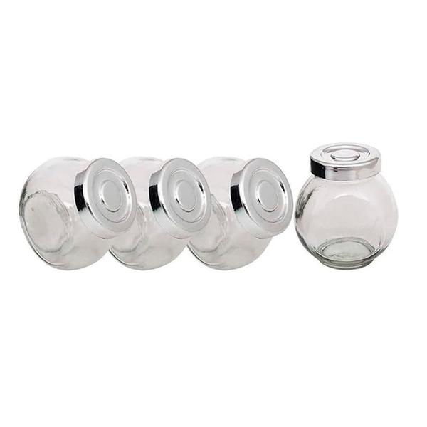 kit 4 potes de vidro porta mantimentos tempero prateado 3