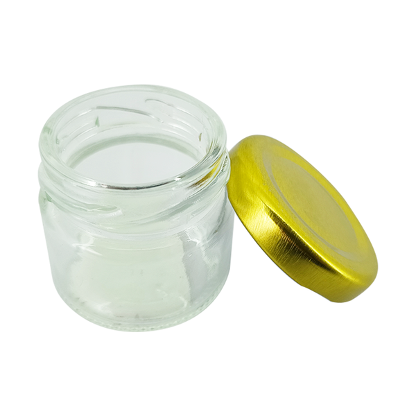 mini pote hermetico cilindrico de vidro com tampa dourada 2