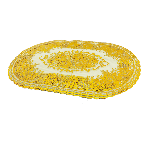 tapete de mesa oval dourado com branco 30 x 45cm 2