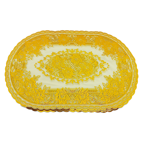 tapete de mesa oval dourado com branco 30 x 45cm