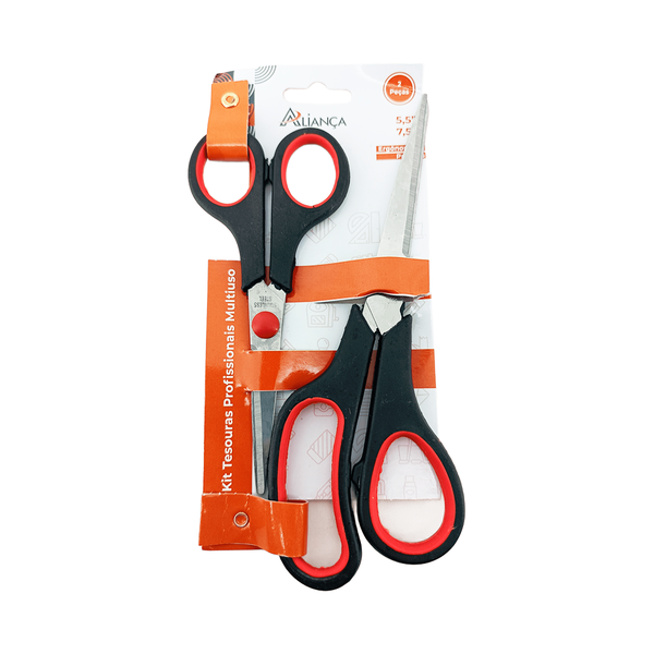 kit 2 tesouras de escritorio e colegio multiuso